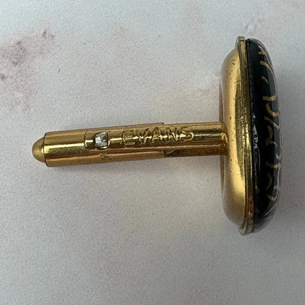 Vintage Evans Gold Black Enamel Scroll Cufflinks and Tie‎ Clip Set Mens Formal